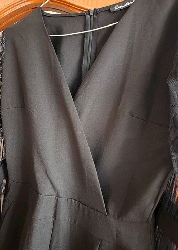 Siyah Uzun Kollu Drapeli Tulum - Görsel 7