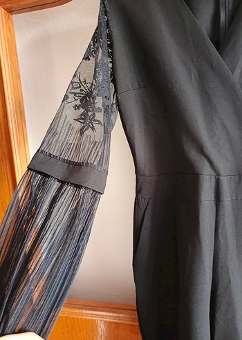 Siyah Uzun Kollu Drapeli Tulum - Görsel 5