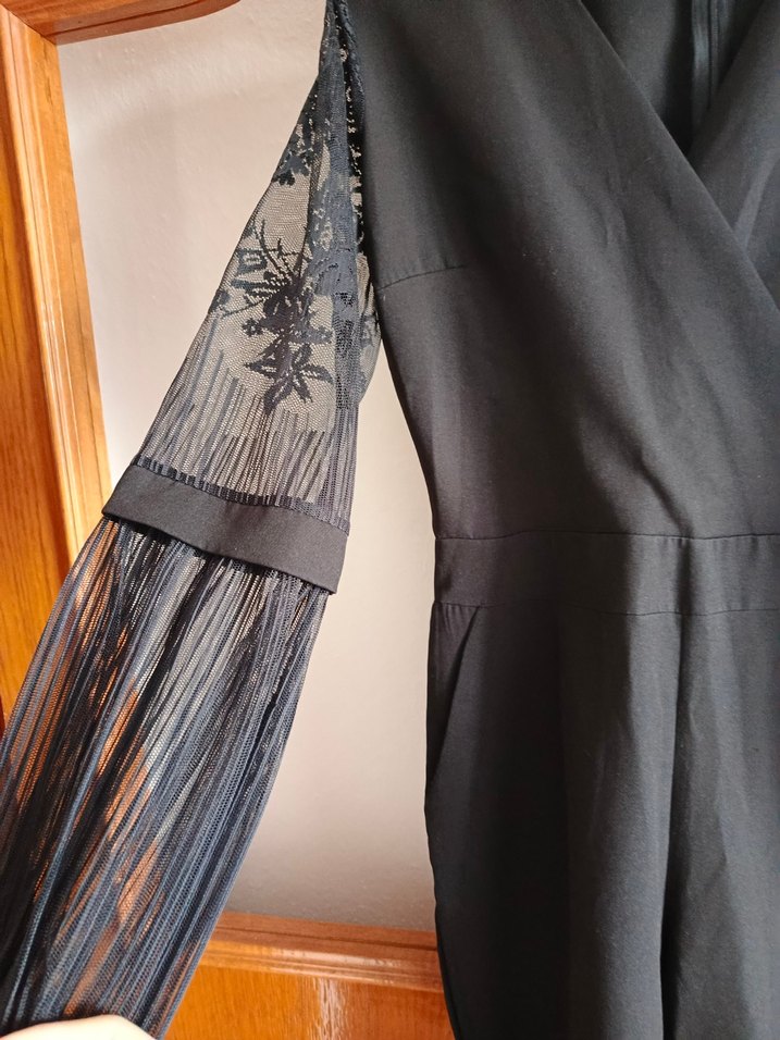 Siyah Uzun Kollu Drapeli Tulum - Görsel 5