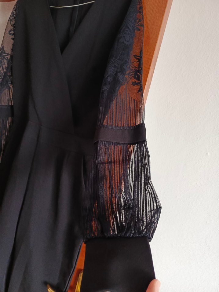 Siyah Uzun Kollu Drapeli Tulum - Görsel 4