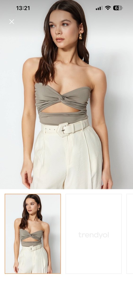 Bej Kadın straplez çıtçıtlı bluz - Görsel 2