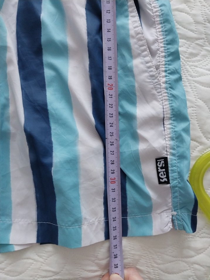 Mavi Çizgili Pliseli Erkek Mini Şort - Görsel 4