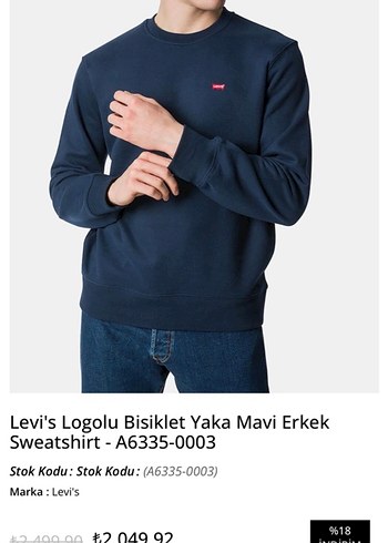 Levis Lacivert Bisiklet Yaka Sweatshirt