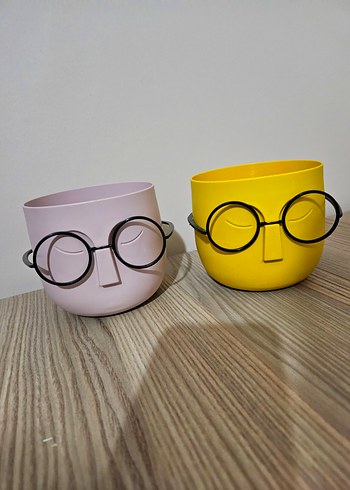 Sarı ve Lila Gözlüklü Dekoratif Saksı veya Kalemlik - Görsel 2