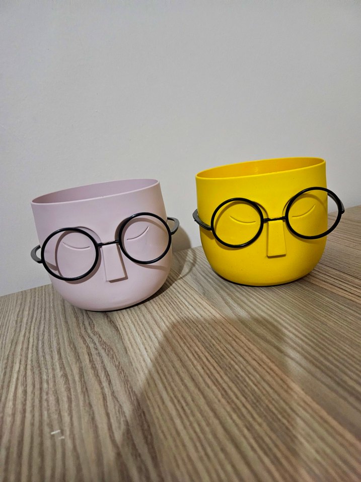 Sarı ve Lila Gözlüklü Dekoratif Saksı veya Kalemlik - Görsel 2