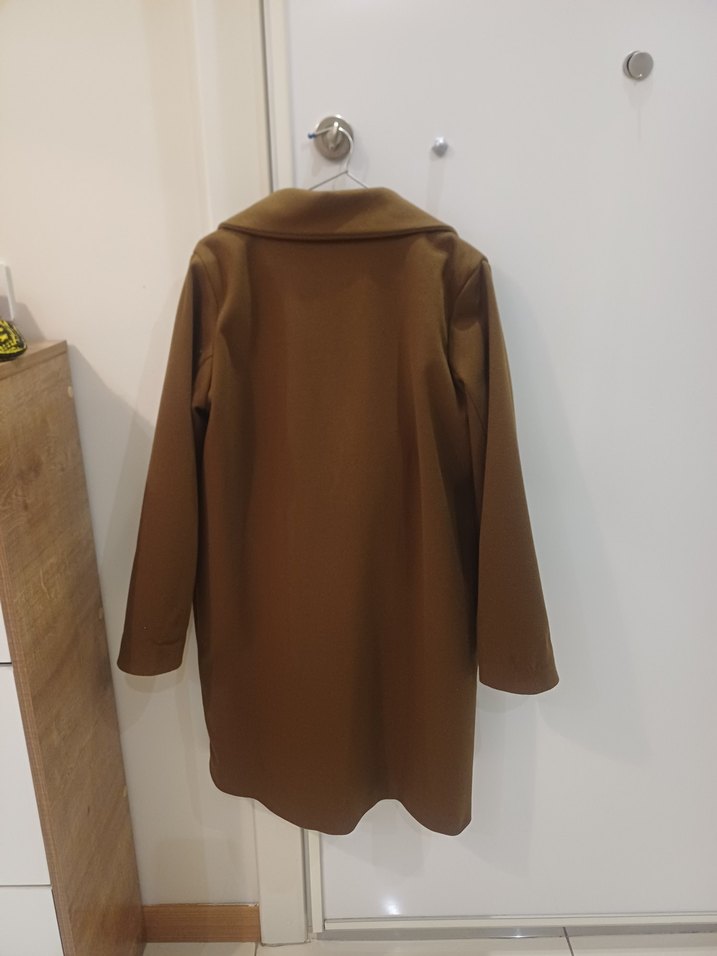 Düğmeli Kahverengi Midi Kadın Kaban - Görsel 3