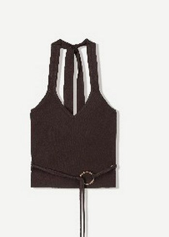 Bershka Siklik Ve Rahatlik Koyu Kahverengi Halter Yaka Crop Top