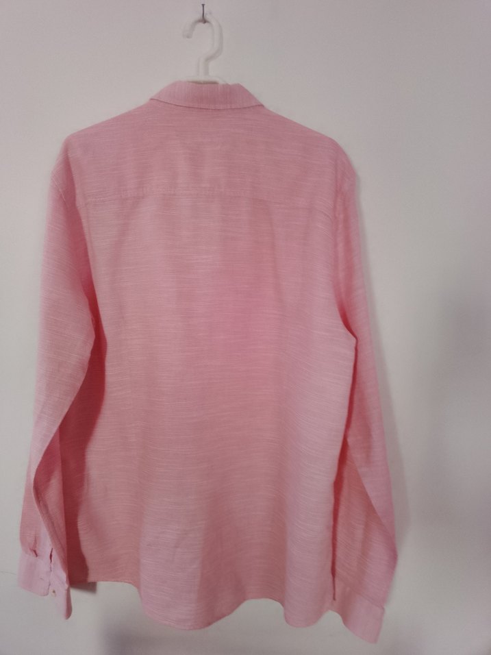 Pembe Keten Uzun Kollu Erkek Gömlek - Görsel 4