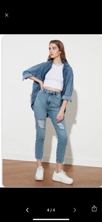 Trendyol yırtıklı yüksek bel mom jeans