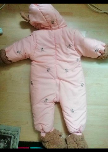 Kız Bebek Pembe Kapüşonlu Kar Tulumu - Görsel 2