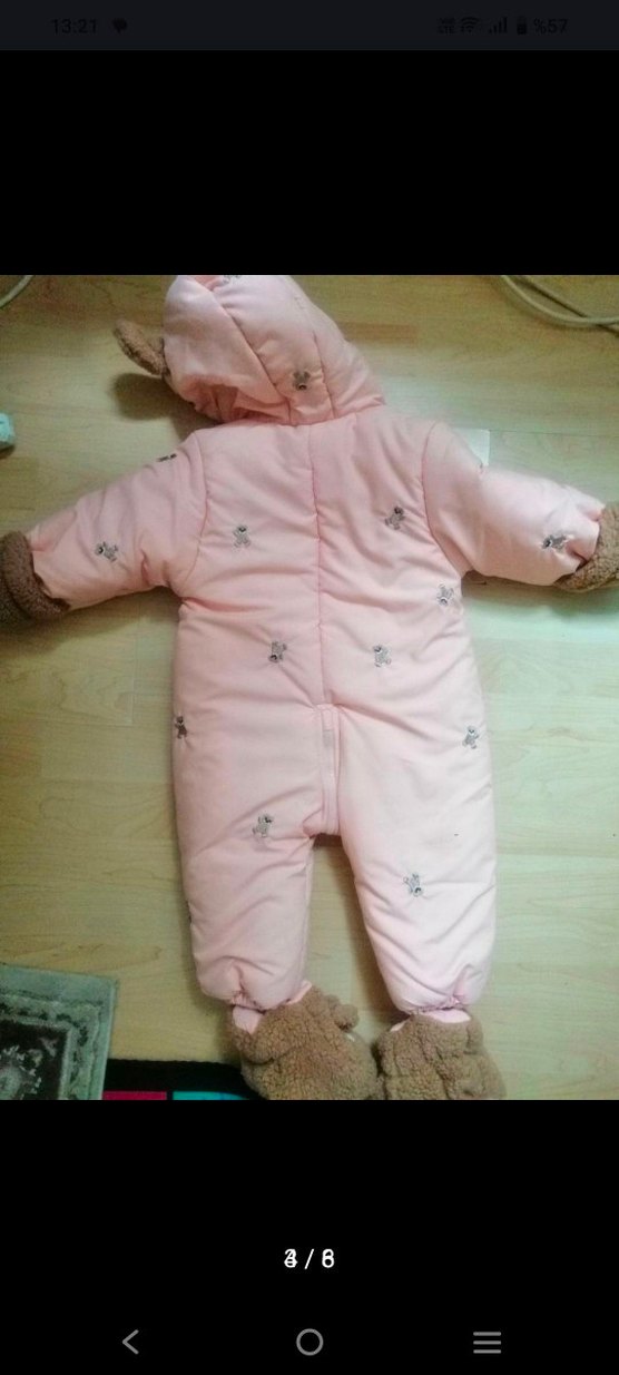 Kız Bebek Pembe Kapüşonlu Kar Tulumu - Görsel 2