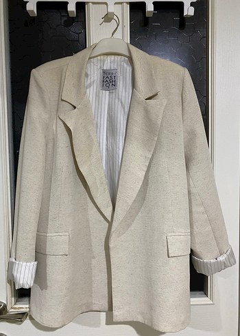 Bej Kadın Keten Blazer Ceket