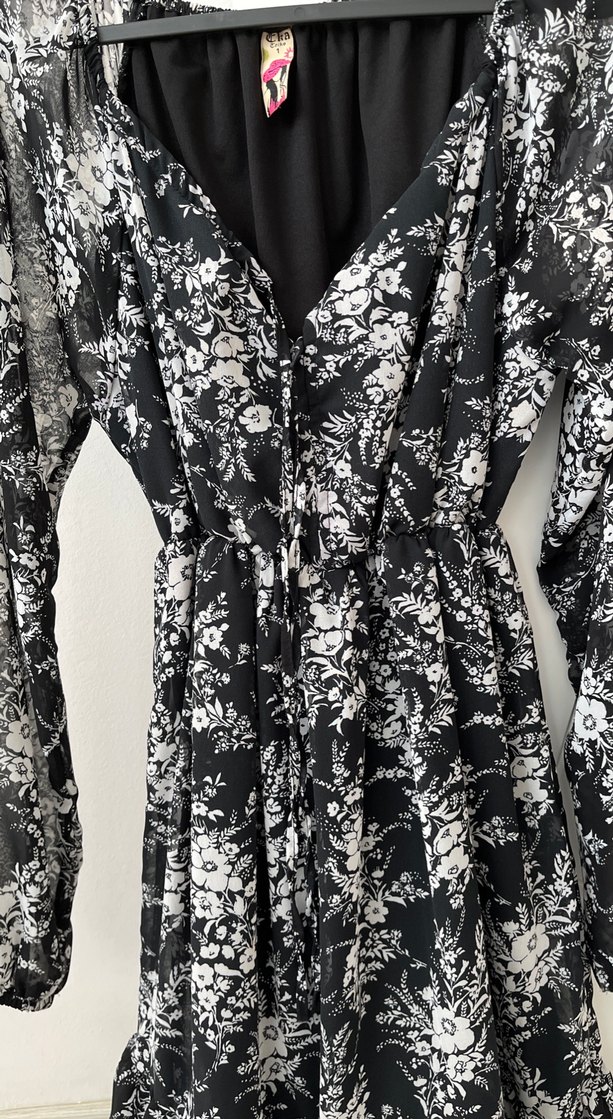 Uzun Kollu Siyah Bohem Uzun Elbise - Görsel 3