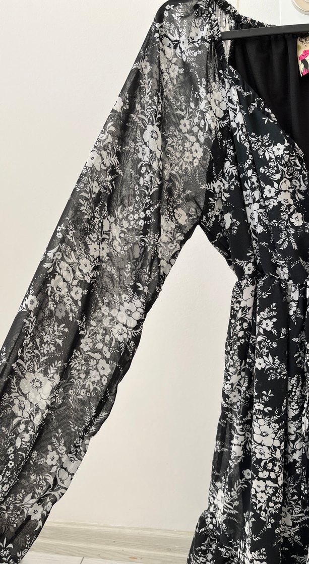 Uzun Kollu Siyah Bohem Uzun Elbise - Görsel 2