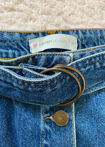 Düğmeli Mavi Kot Etek - Görsel 4