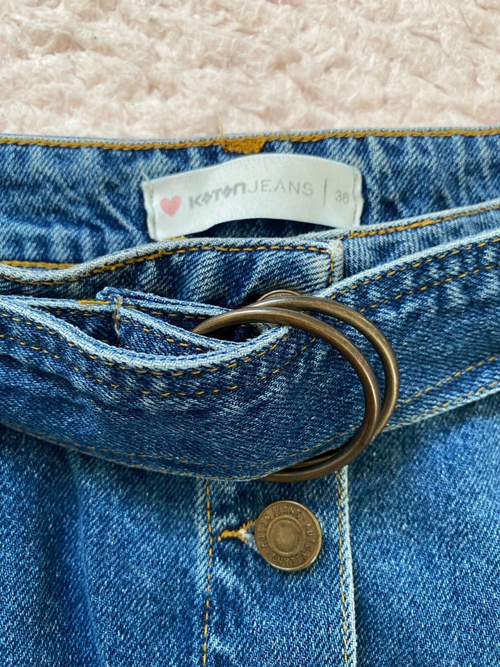 Düğmeli Mavi Kot Etek - Görsel 4