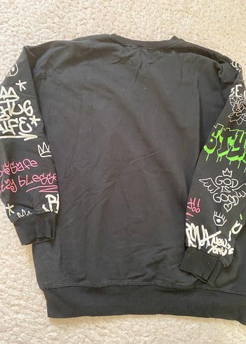m Beden siyah Renk Siyah Baskılı Oversize Sweatshirt