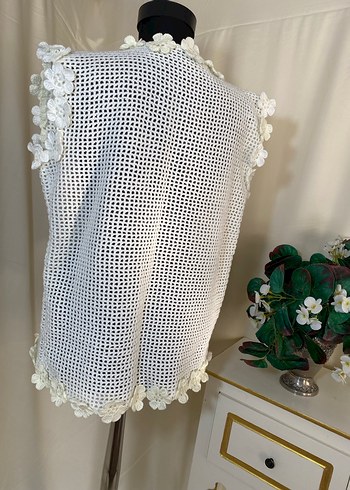 El Yapımı Beyaz Çiçekli Bohem Yelek. - Görsel 4