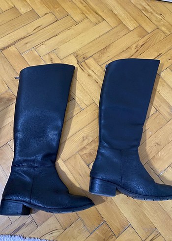 Kadın Siyah Deri Dizüstü Botlar - Görsel 3