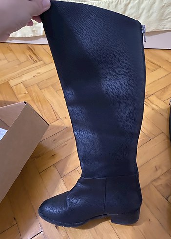 Kadın Siyah Deri Dizüstü Botlar - Görsel 2