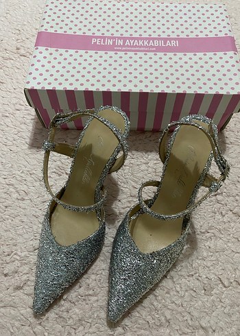 Gri Simli Stiletto Topuklu Kadın Abiye Ayakkabı - Görsel 3