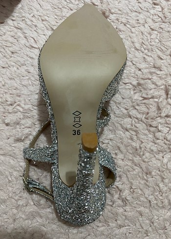 Gri Simli Stiletto Topuklu Kadın Abiye Ayakkabı - Görsel 6