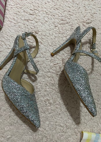 Gri Simli Stiletto Topuklu Kadın Abiye Ayakkabı - Görsel 5