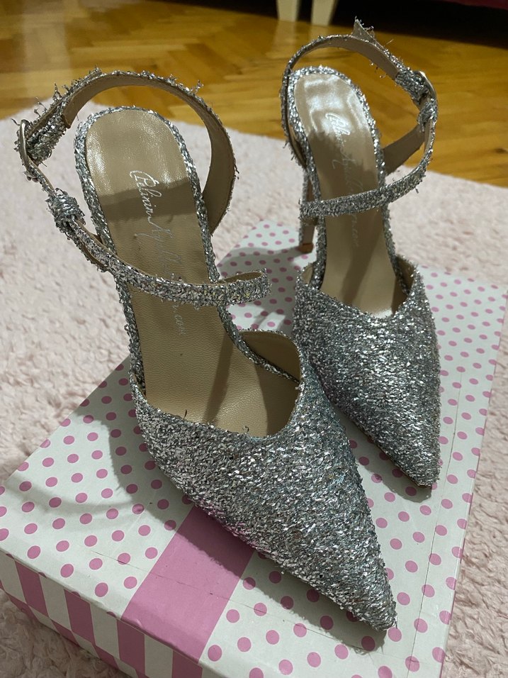 Gri Simli Stiletto Topuklu Kadın Abiye Ayakkabı - Görsel 2