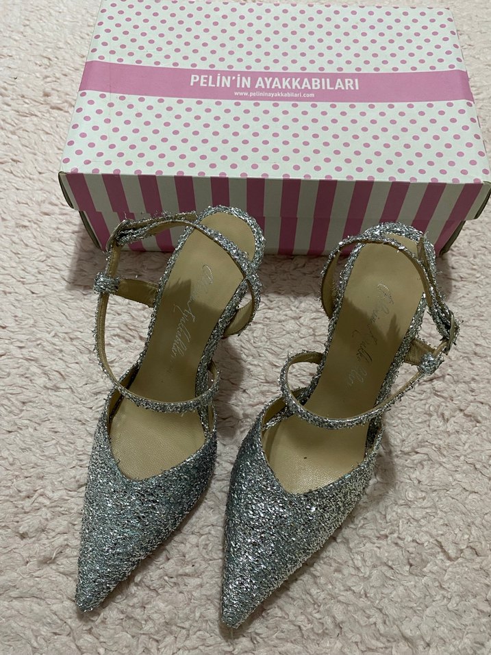 Gri Simli Stiletto Topuklu Kadın Abiye Ayakkabı - Görsel 3