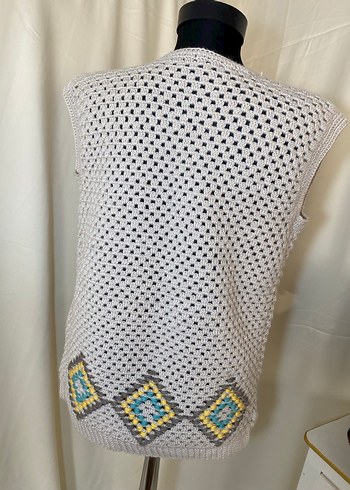 Nakışlı Bohem Gri Örgü Kadın Yelek - Görsel 3