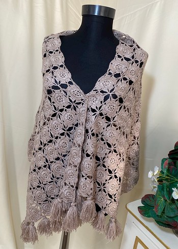 Taş renk Dantelli Bohem Kadın Triko Şal - Görsel 4