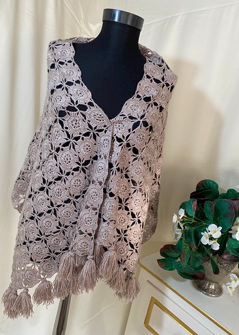 Taş renk Dantelli Bohem Kadın Triko Şal - Görsel 2