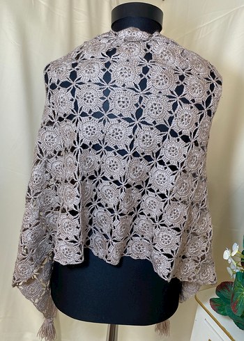 Taş renk Dantelli Bohem Kadın Triko Şal - Görsel 3