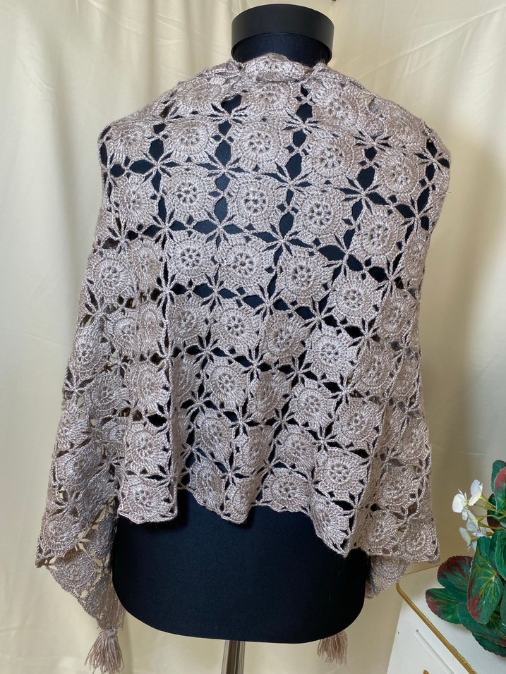 Taş renk Dantelli Bohem Kadın Triko Şal - Görsel 3