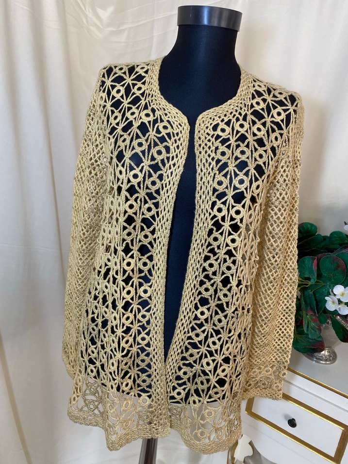 Bej İşlemeli Dantel Uzun Kadın Hırka - Görsel 2