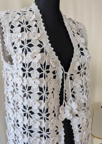 Dantel Detaylı Bohem Uzun Örgü Yelek - Görsel 2