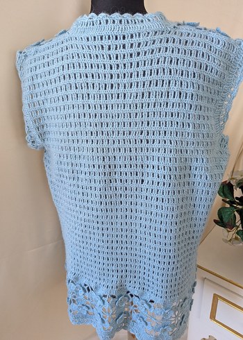 Şu yeşili Uzun Örgü Kadın Yelek - Görsel 3