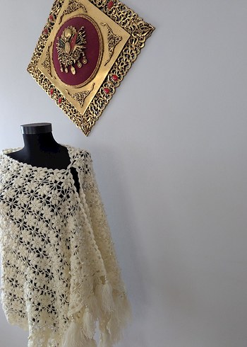 Beyaz Dantel Bohem Örgü Kadın Şal - Görsel 2