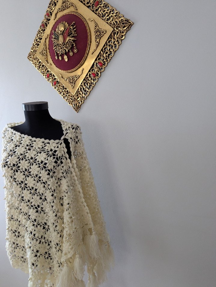 Beyaz Dantel Bohem Örgü Kadın Şal - Görsel 2