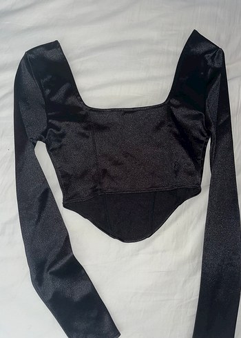 Siyah Uzun Kollu Korse Crop