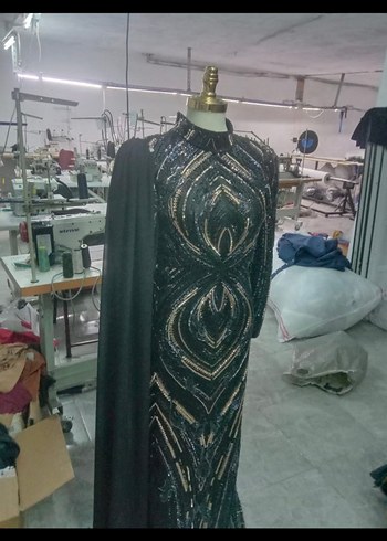 Boncuklu Siyah Uzun Abiye Elbise - Görsel 2