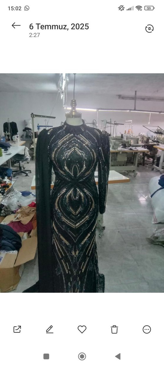 Boncuklu Siyah Uzun Abiye Elbise - Görsel 3