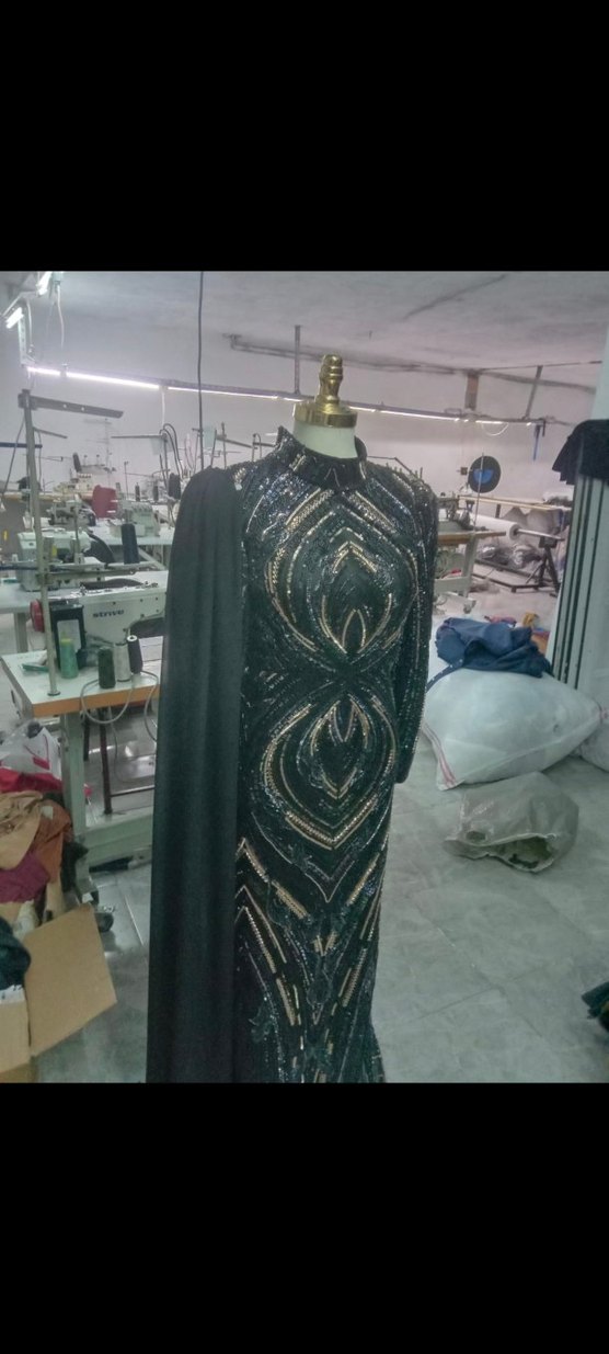 Boncuklu Siyah Uzun Abiye Elbise - Görsel 2