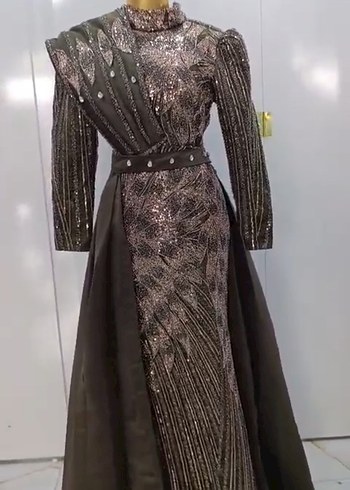 İnci İşlemeli Bordo Uzun Kol Henna Elbise
