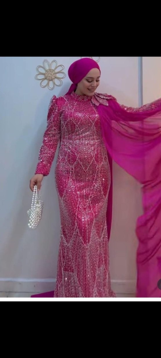 Pembe Uzun Drapeli Abiye Elbise - Görsel 3