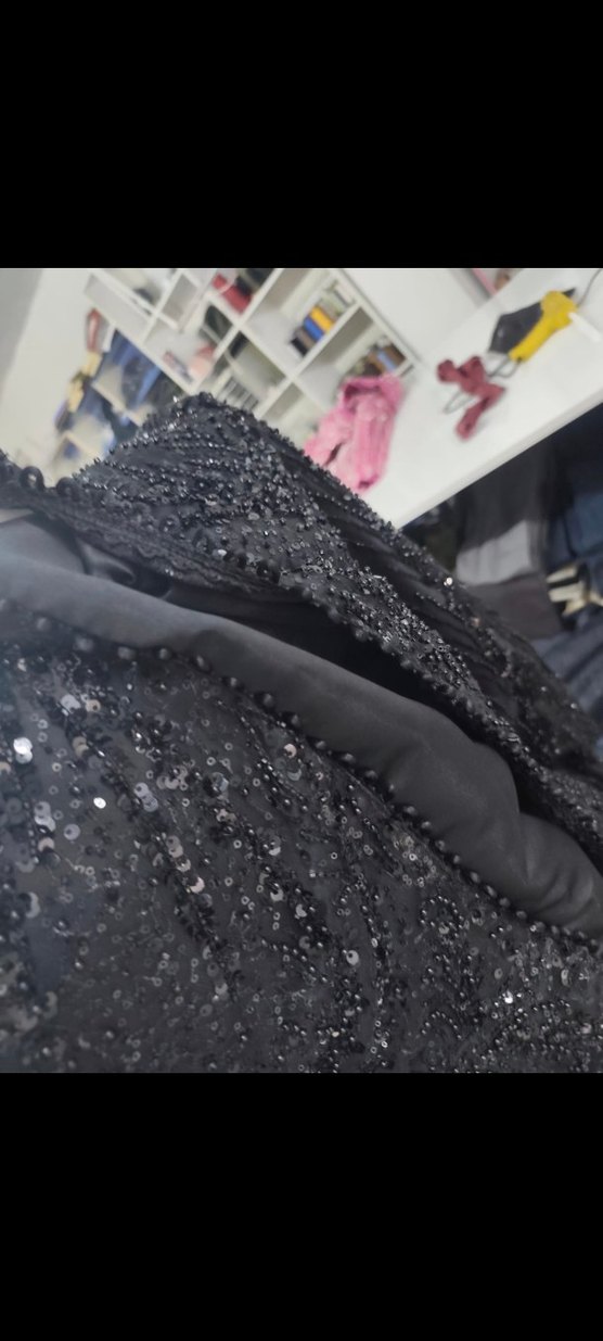 Uzun Siyah Boncuk İşlemeli Gotik Abiye Elbise - Görsel 3