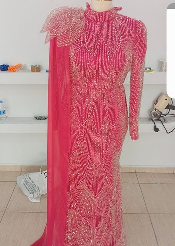 Yeşil İşlemeli Uzun Abiye Elbise - Görsel 5