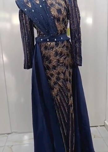 Yeşil İşlemeli Uzun Abiye Elbise - Görsel 8