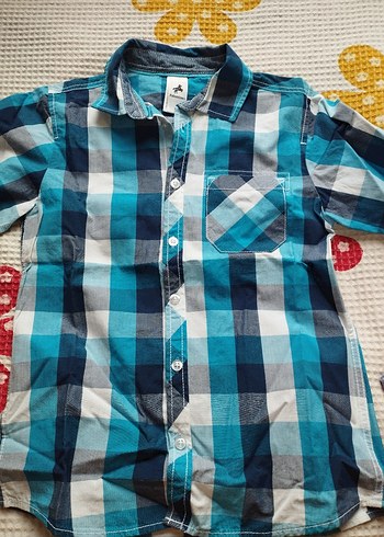 Erkek Çocuk Mavi Kareli Uzun Kollu Gömlek - Görsel 2