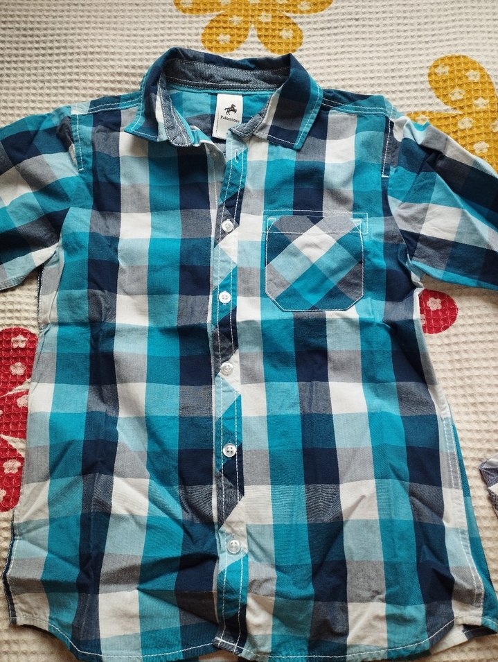 Erkek Çocuk Mavi Kareli Uzun Kollu Gömlek - Görsel 2